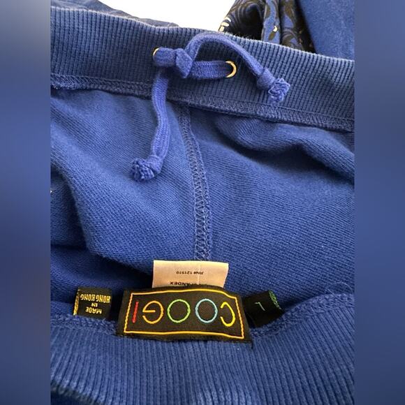 COOGI Vintage Flared Embroidered Knit Sweat Pants, Bright Blue Bling, L - Picture 6 of 15